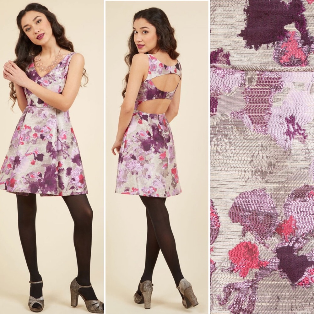 NWT Adrianna Papell Purple Shimmer Floral Dress, 4